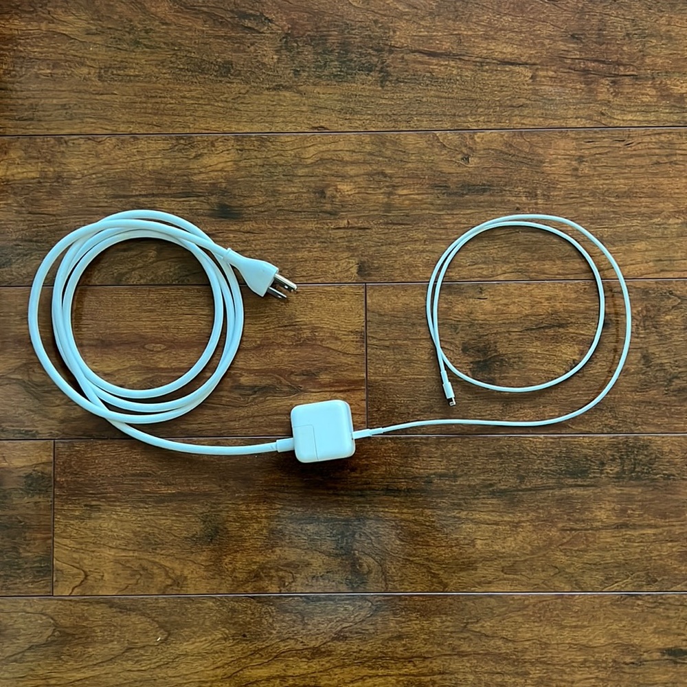 Apple 12W USB power adapter with extension cord and Lightning cable